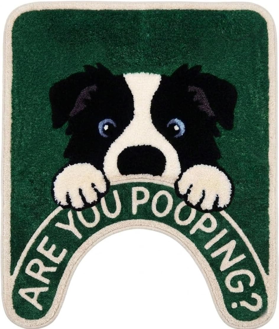 Toilet Rug U-Shaped - are You Pooping? Funny Dog Rug, 24''x20'' Inch Non-Slip Toilet Mat, Soft Absorbent Fun Bathroom Rugs, Cute Bathroom Rugs for Dog Lovers, Border Collie Decor
