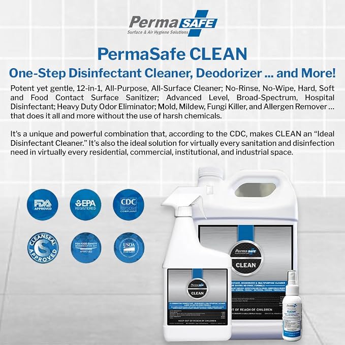 PermaSafe CLEAN, All-Purpose Hospital Disinfectant Cleaner; No Rinse, Soft & - Image 2