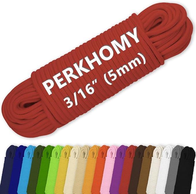 PerkHomy Cotton Rope 3/16" 100 ft Multi Purpose Utility Diamond Braided Cord by PerkHomy