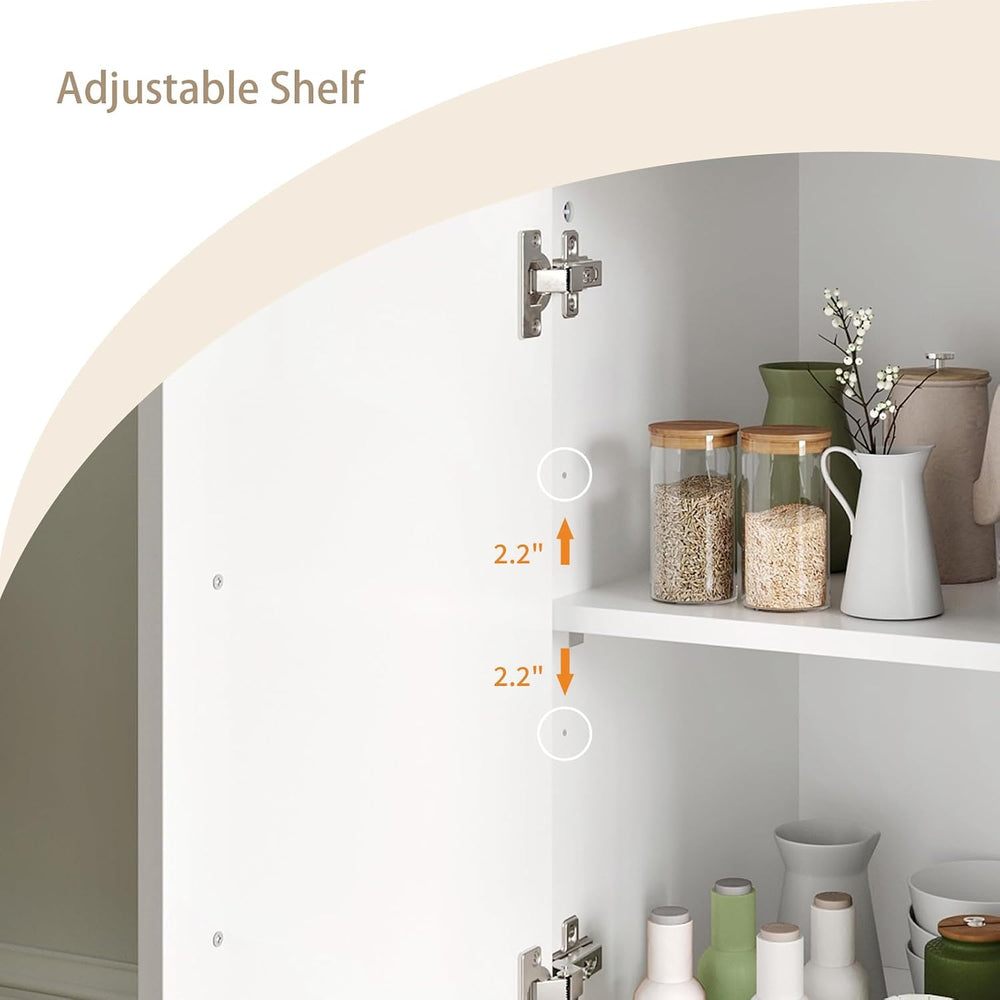 Set of 3 Storage Cabinets with Adjustable Shelf and Gold Handle, White丨Buffet...