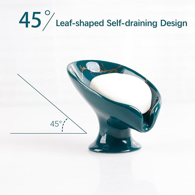 Soap Dish, Ceramic Soap Holder Self Draining Leaf Shape Bar Soap Holder - Image 3