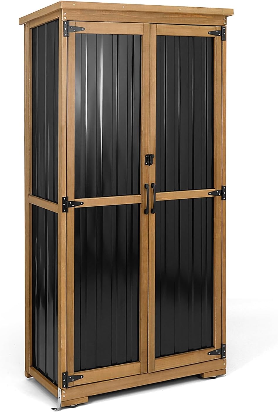 Outdoor Storage Cabinet, Wood & Metal Storage Shed with Weather-Resistant...