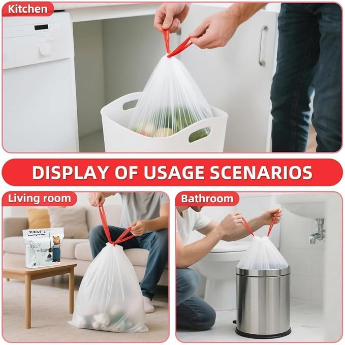 3 Gallon Trash bag Small White Drawstring Trash Bags, Tear-Free Heavy Duty - Image 7