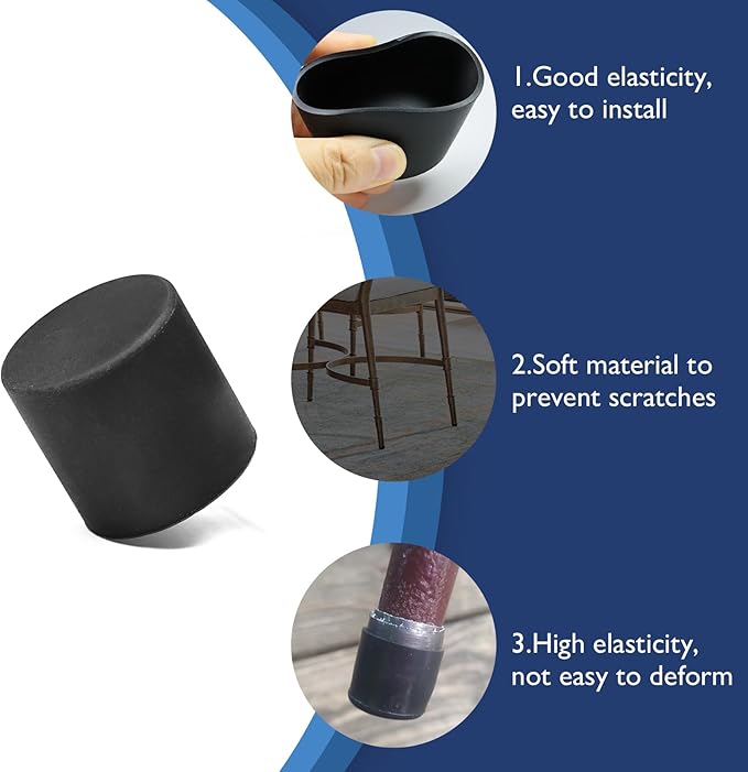 4 Pcs 3" Round Rubber Chair Leg Caps, PVC Table Leg Covers, Flexible & - Image 4