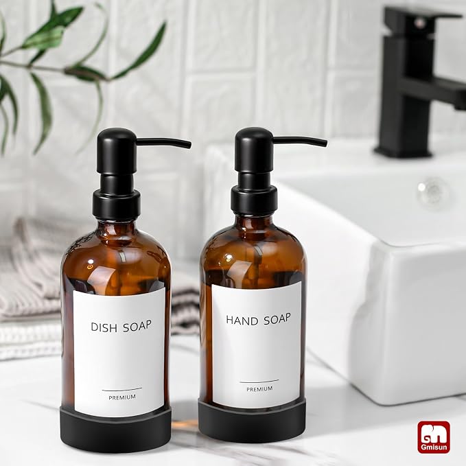 GMISUN Amber Glass Soap Dispenser - Image 4