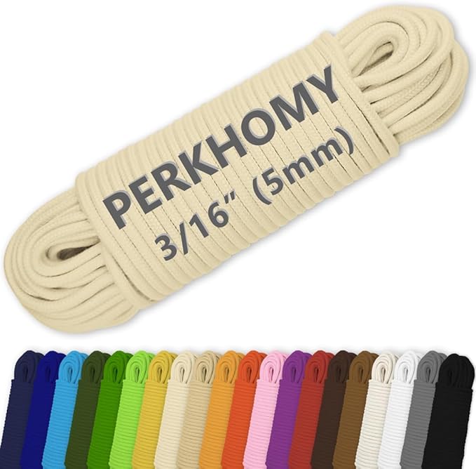 PerkHomy Cotton Rope 3/16" 100 ft Multi Purpose Utility Diamond Braided Cord by PerkHomy