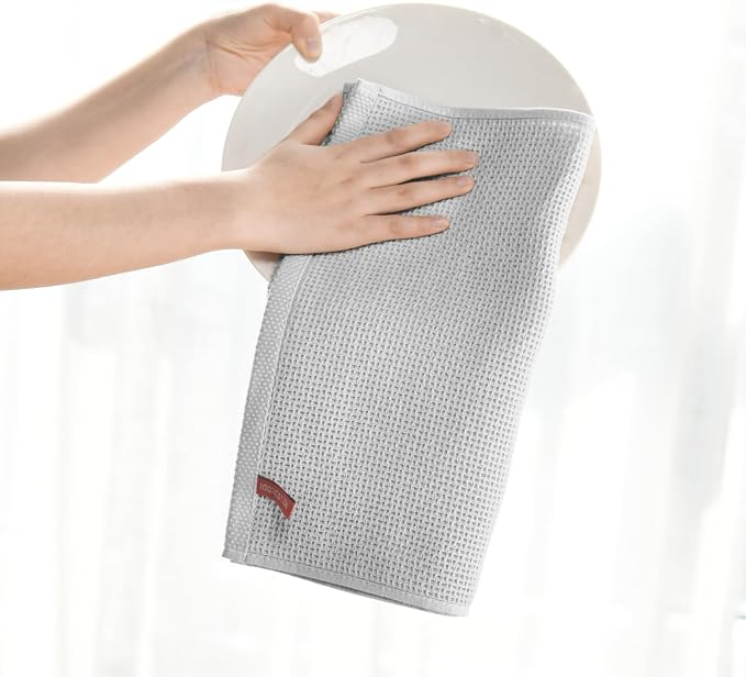 Artoid Mode 100% Cotton White Light Dark Grey Waffle Weave Kitchen Dish Cloths - Image 3