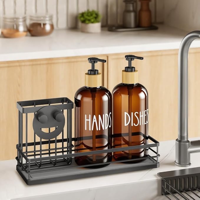 Moforoco Kitchen Dish Soap Dispenser Set, 16OZ Glass Bottle, Hand and Dish Soap - Image 6