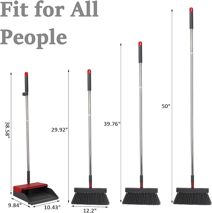 Broom with Dustpan Combo Set 50” Adjustable Long Handle 180 Degree Rotating - Image 7