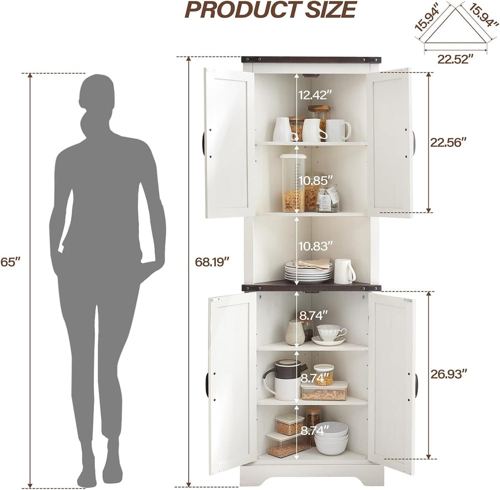Minifeel Tall Farmhouse Corner Cabinet with 4 Doors and Adjustable Shelves, F...
