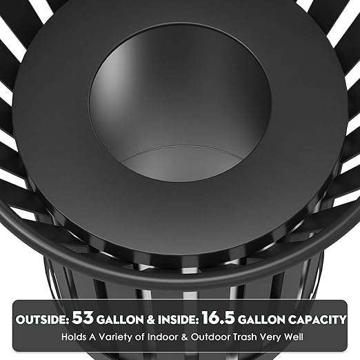 17Gallon Round Large Outdoor Trash Can, Heavy Duty Metal Slatted Garbage Can - Image 5