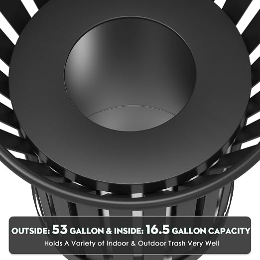Round Heavy Duty Outdoor Trash Can, Large Metal Slatted Garbage Can - Image 5