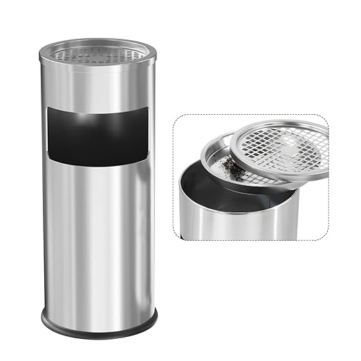 Trash Can Outdoor Waste Container Round Stainless Steel Trash Can by POWLAB