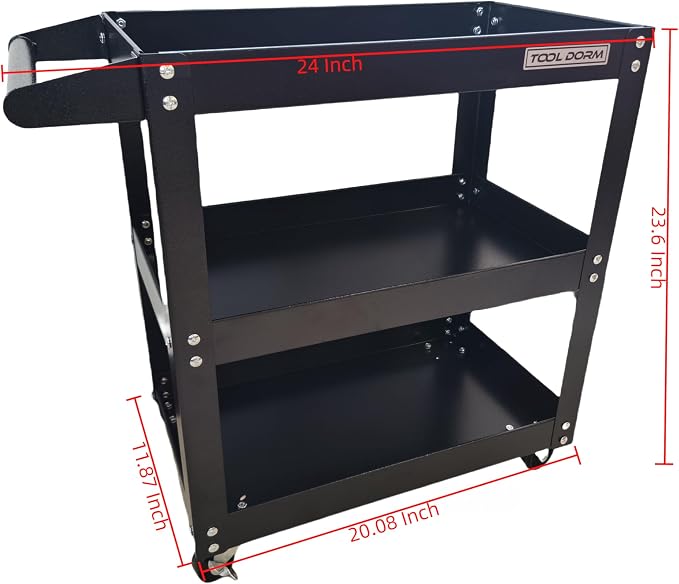Utility Service Cart, 3 Shelf 150LBS Heavy Duty Steel Rolling Utility Cart - Image 3