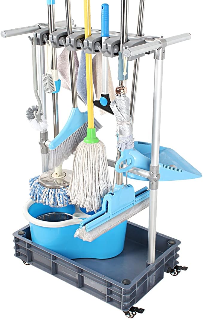 Broom And Mop Holder Put Wet Mops Movable Floor-Mounted Mop Rack Floor Standing