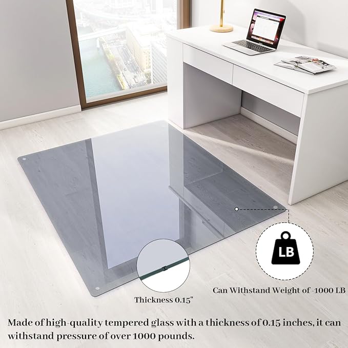 Tempered Glass Floor Mat for Office Chair, for Carpeted or Hard Floor, - Image 3