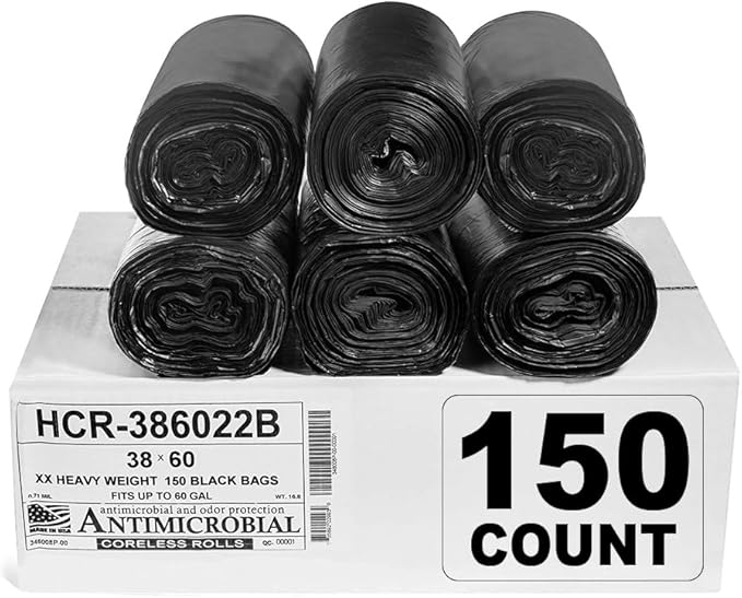 Aluf Plastics High Density Trash Bags, 60 Gallon, 22 Micron, by AlufPlastics