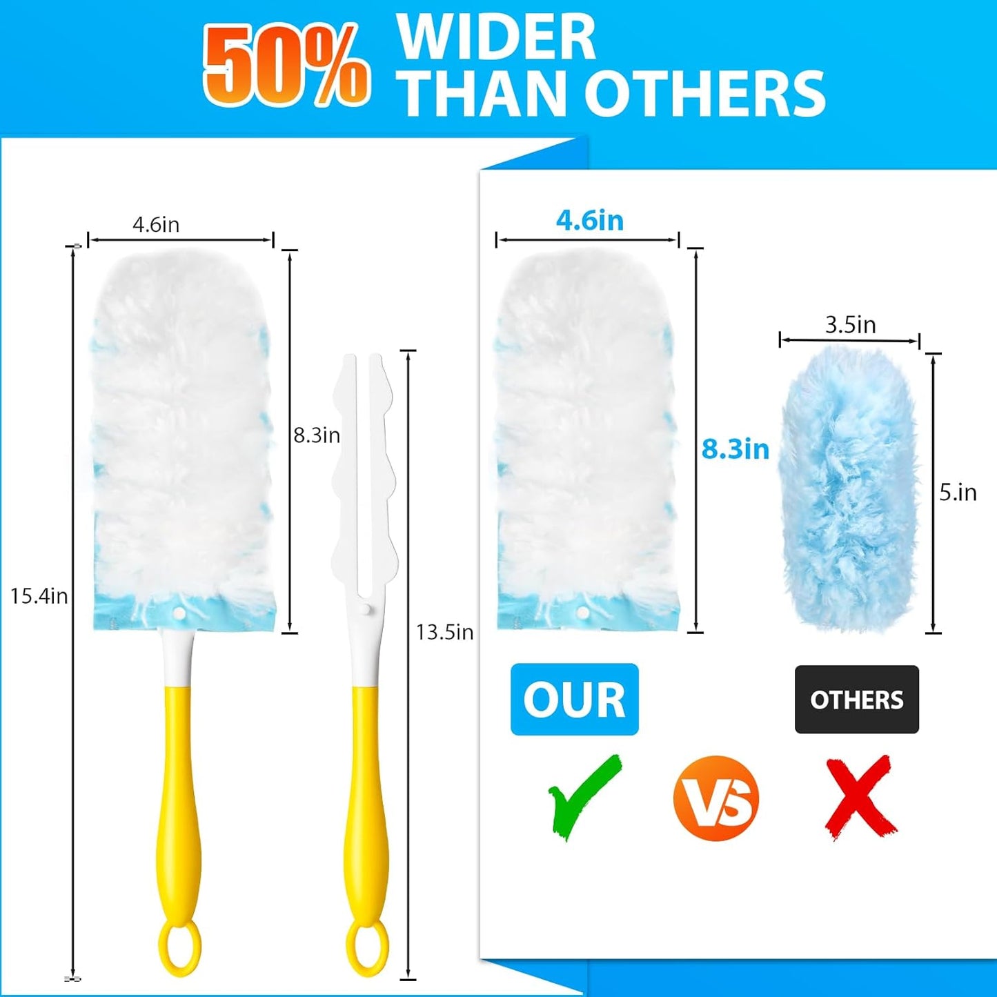60 Count Duster Refill for Swiffer Duster with 1 Handle - 360° Multi-Surface Larger Size Feather Dusters, Disposable Duster Kit for Cleaning Home, Furniture, Blinds and Ceiling Fans