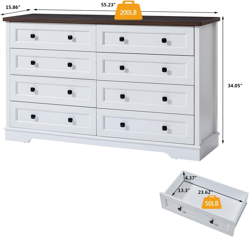 SOOWERY Farmhouse Dresser for Bedroom, Tall Chest of Drawers, White