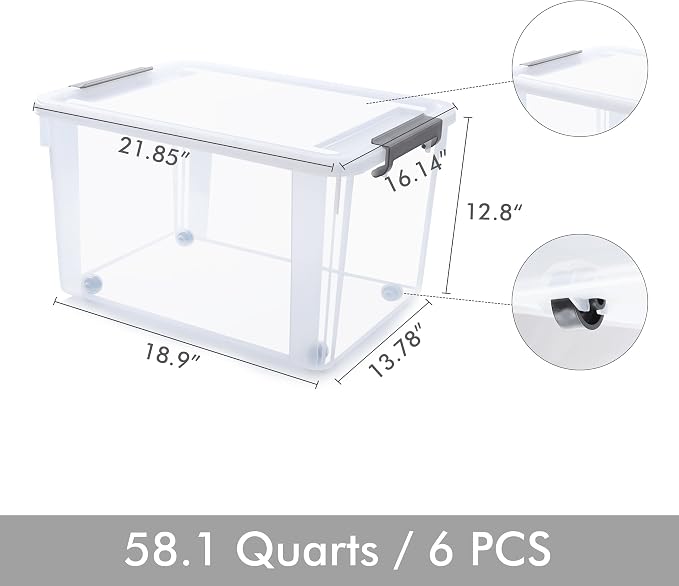 Citylife 6 Packs 58.1 QT Plastic Storage Bins - Image 6