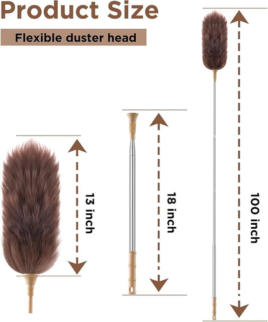 Extendable Lambswool Duster 30-100 Inch, Stainless Steel Long Handle Duster - Image 2