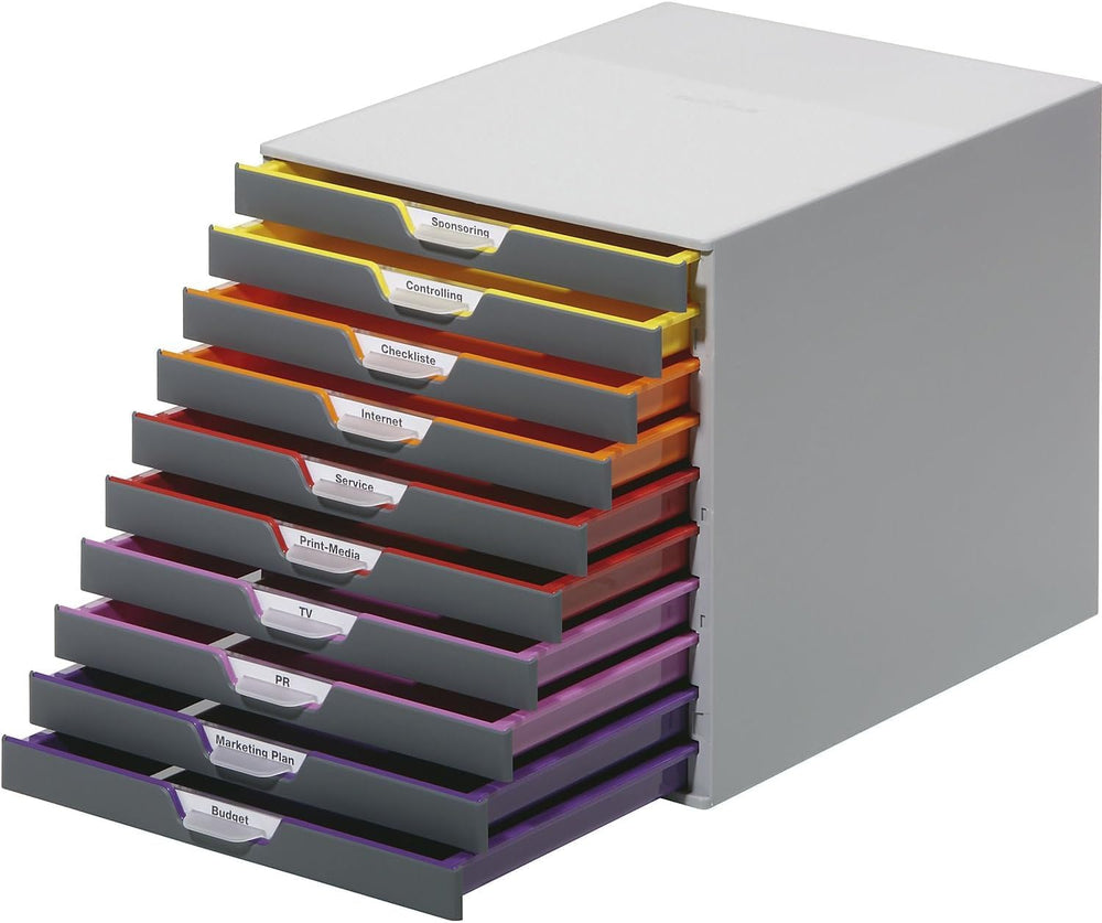 Durable Varicolor 10 Drawer Unit - Gray Desktop Drawer Set with 10 Color Code...