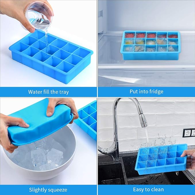 2 Pack Ice Cube Trays, ZDPMK Silicone Easy Release Flexible Molds 15 Ice Cubes - Image 3