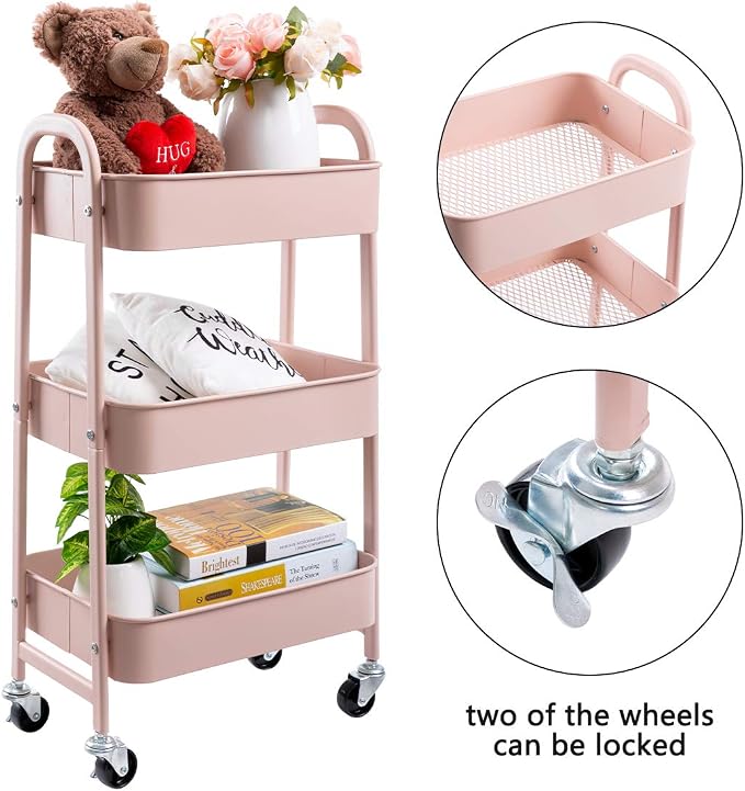 AGTEK Makeup Cart, Movable Rolling Organizer Cart, 3 Tier Metal Utility Cart - Image 5