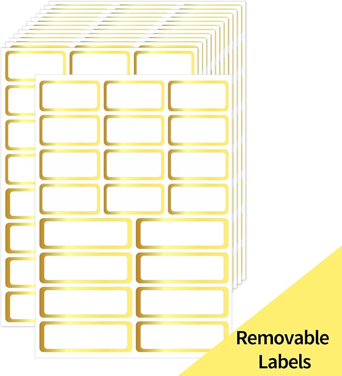 Gold Labels Stickers, Removable Blank Labels Gold Border, Self-Adhesive by STARLIBOO