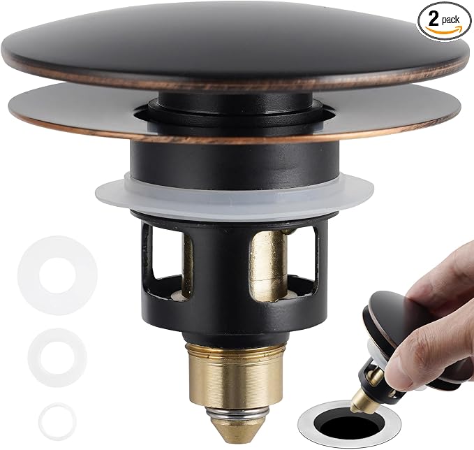 Universal 2PCS Bathroom Sink Stopper 2 in 1 Pop Up Metal Sink Drain Strainer by Greatcomfortathome
