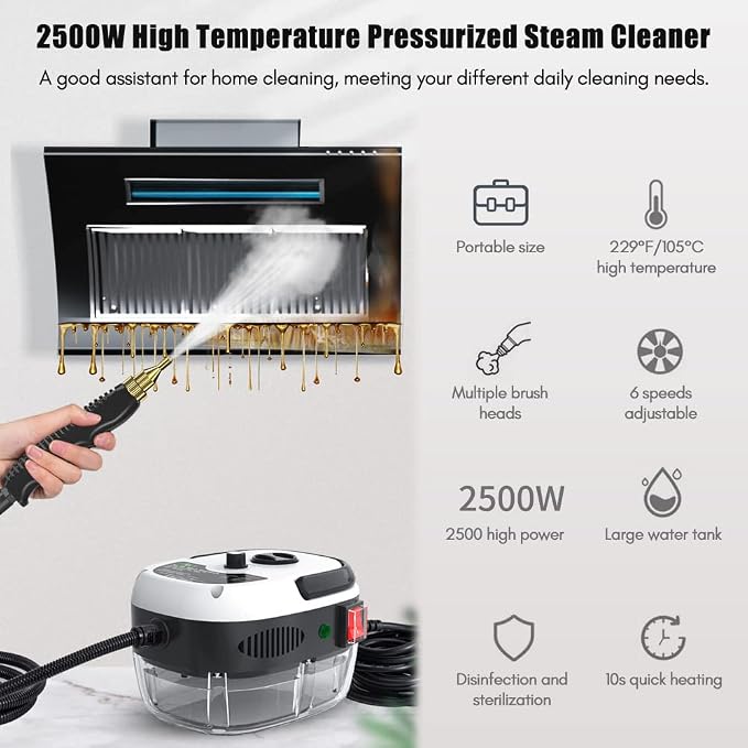 2500W Portable Handheld Steam Cleaner, High Temperature Pressurized Steam - Image 3
