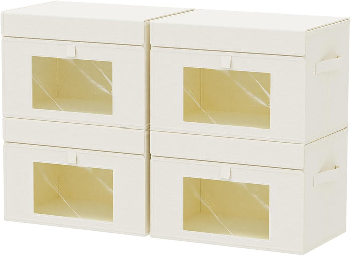 Transparent Window Storage Bins, 4 Pack, Beige, 15x9.8x9.8 In