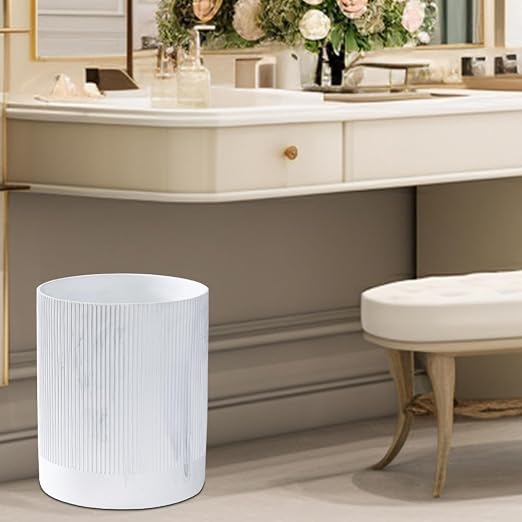 Polytree White Marble Stripe Wastebasket, Round Bathroom Trash Can 2.5 Gallon - Image 6