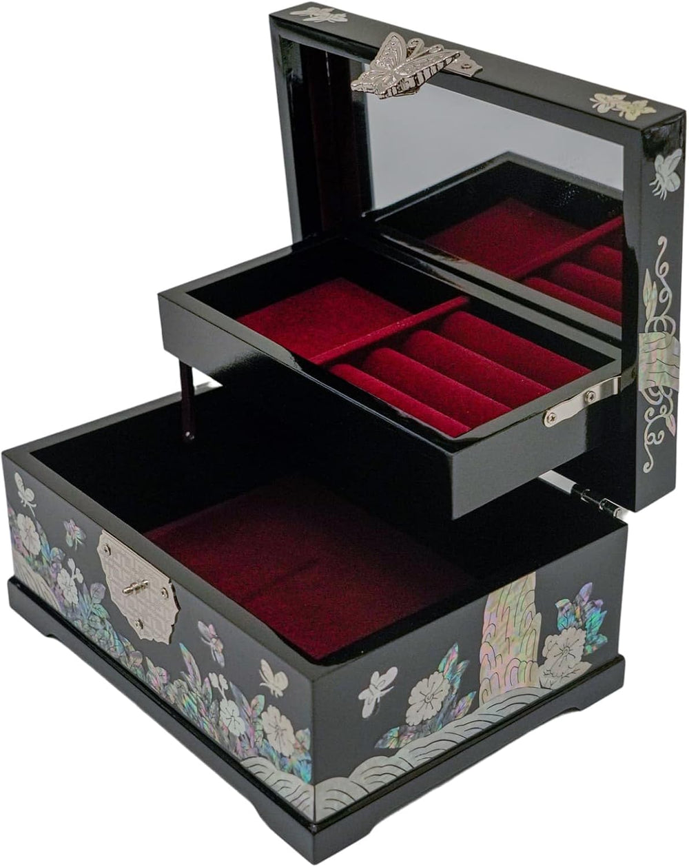 February Mountain Mother-of-Pearl Jewelry Box | Wooden Make | Two-Layer Velve...