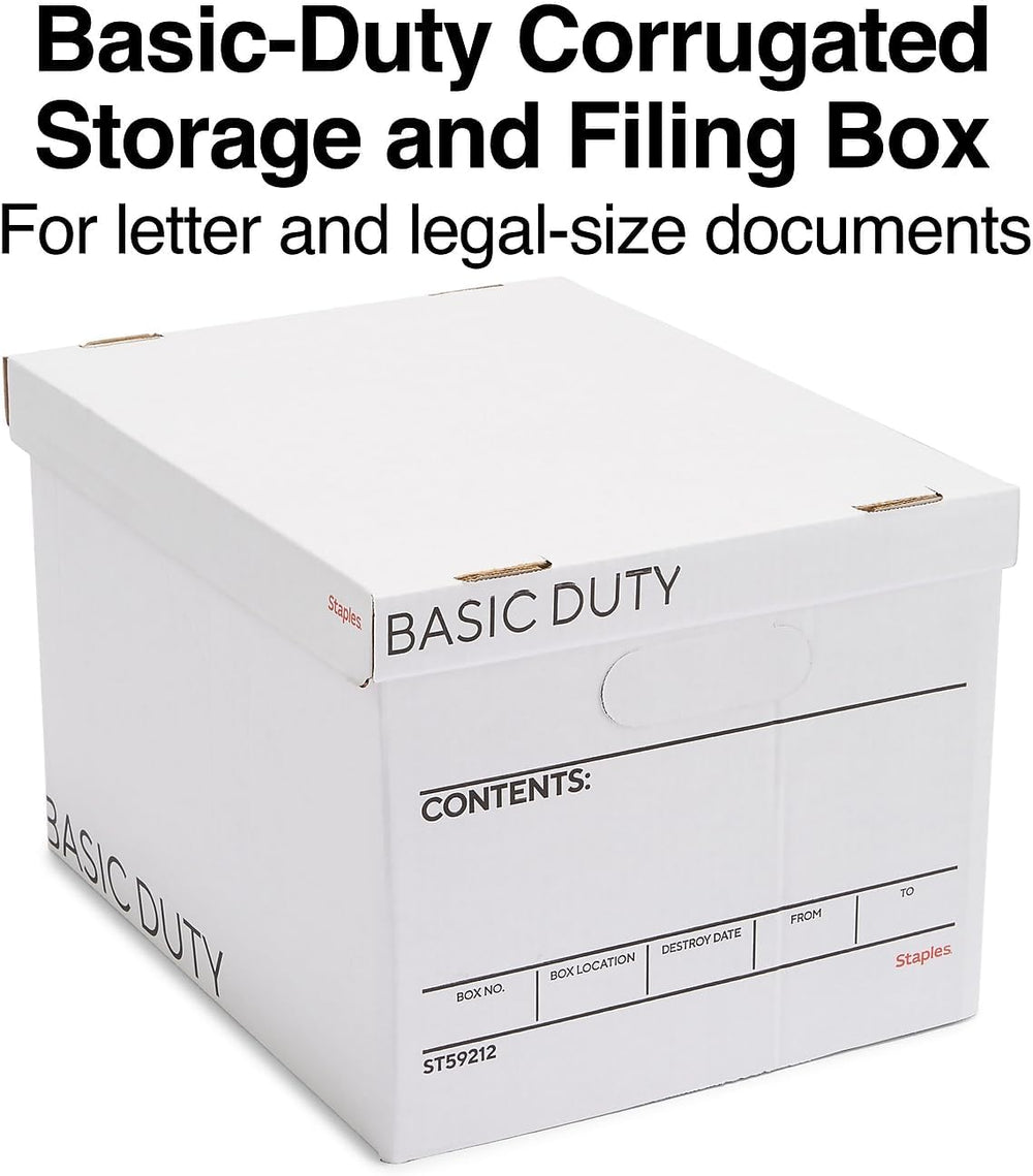 STAPLES Storage & Filing Box, Basic-Duty with Handles & Removeable Li...