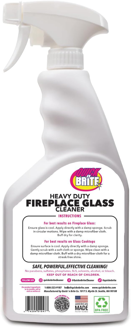 Quick N Brite Fireplace Glass Cleaner 24oz, Nonabrasive Cleaning Spray - Image 2