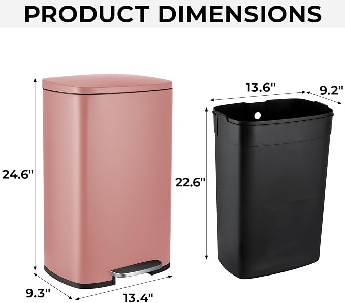 8 Gal Kitchen Trash Can, 30L Recycling or Garbage Bin, Brushed Stainless Steel - Image 2