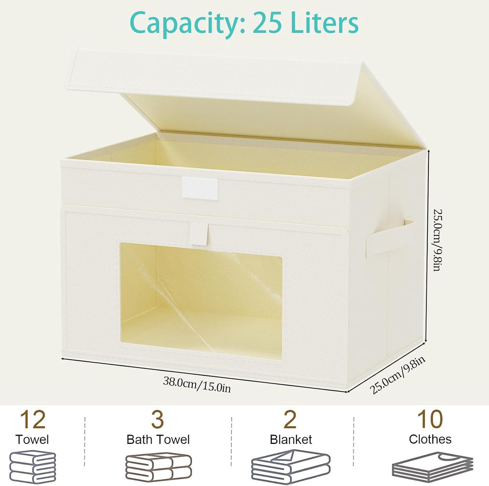 Transparent Window Storage Bins, 4 Pack, Beige, 15x9.8x9.8 In