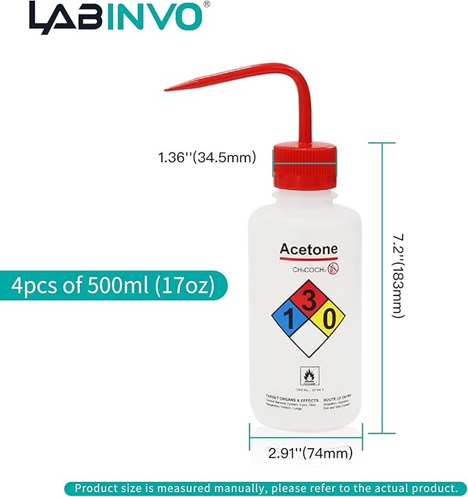 4pcs of Acetone Wash Bottles, Narrow Mouth, Self-Venting Safety Wash Bottles - Image 4