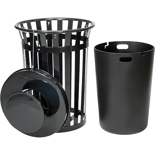 Global Industrial Heavy-Duty 36 Gallon Capacity Outdoor Metal Slatted Trash - Image 2