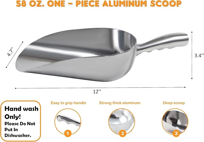 Cast Aluminum Utility Scoop - 58 oz. - Round Bottom - Image 2