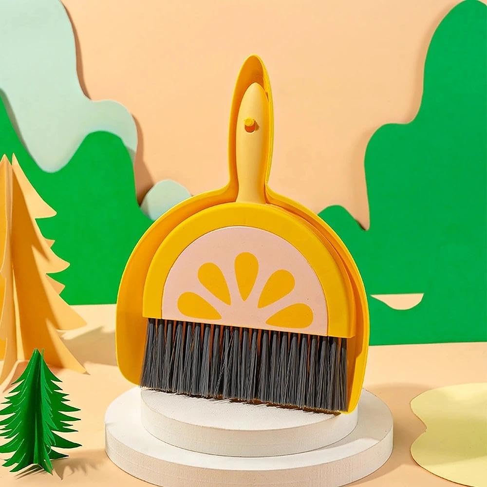 1 Set Colorful Mini Mop and Dustpan Set,Compact for Desk & Table Cleaning - Ideal ForBedroom, Bathroom, Kitchen, Living Room - Fun(Yellow)