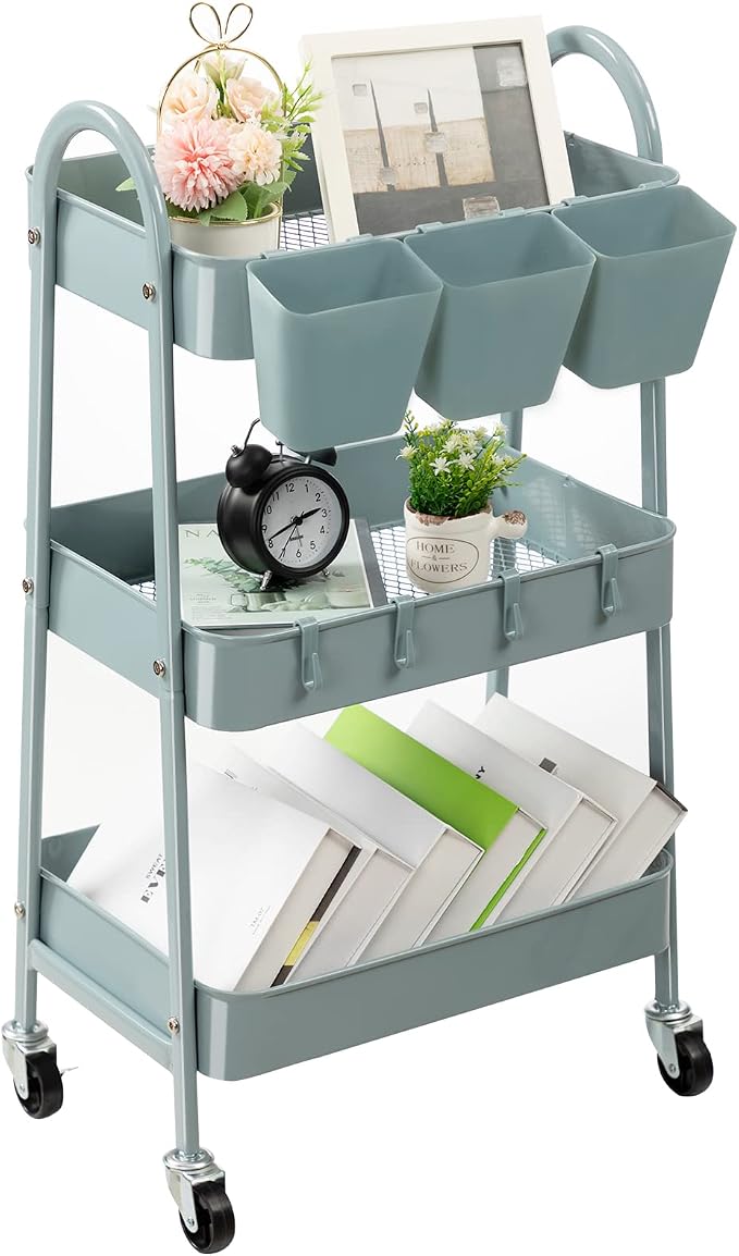 danpinera 3-Tier Rolling Cart, Metal Rolling Storage Cart by danpinera