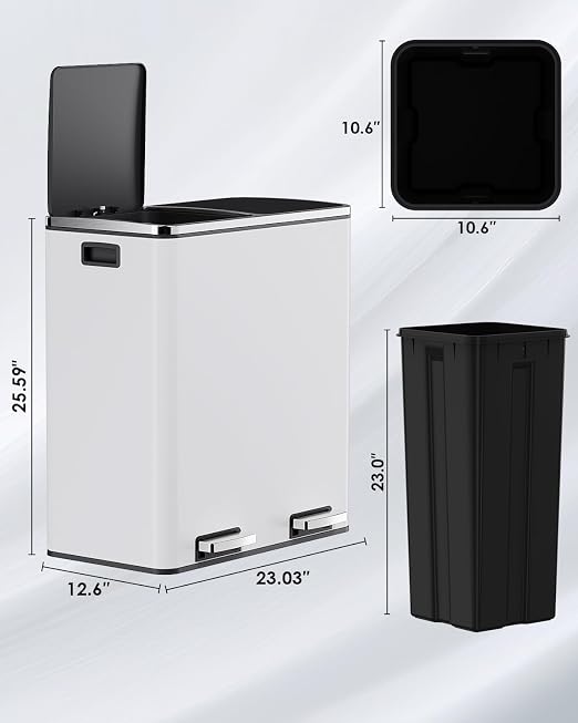 Arlopu 16 GallonStainless Steel Trash Can, 60L Dual Compartment, Metal Kitchen - Image 2