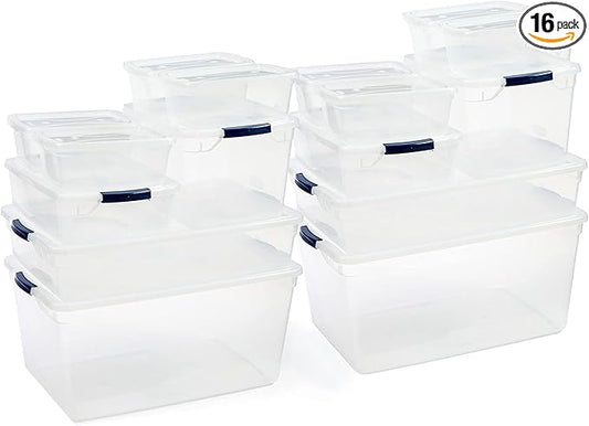 Rubbermaid Cleverstore Clear Dorm Variety 16-Pack, Made in USA, Stackable Large by Rubbermaid
