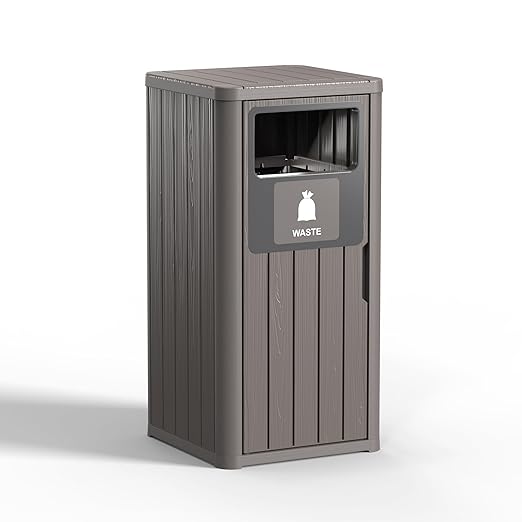 Outdoor Single Barrel Trash Can, Waterproof Resin Garbage Can by OutdoorLivingPerfected