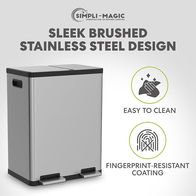 Simpli-Magic 18.5 Gallon Dual Compartment Step Trash Can – Kitchen Garbage Can - Image 6