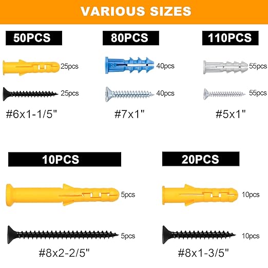KURUI Wall Anchors Kit for Hanging Wall Art Decor, 135 Screws and 135 Drywall - Image 7