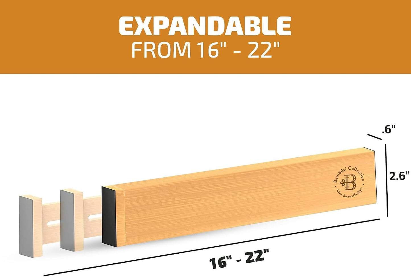 4-Pack Drawer Dividers 2.6-Inch High Dresser Drawer Organizer 16 to 22 Inch | Bamboo, Spring Loaded, No Tools Needed, Fits Wide Drawers for Socks, Clothes, Utensils, Bedroom, Bathroom, Kitchen, Office