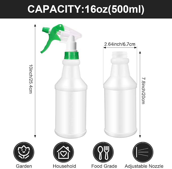 Eccliy 12 Pcs 16 Oz Plastic Spray Bottle, Adjustable Empty Reusable Sprayer - Image 2